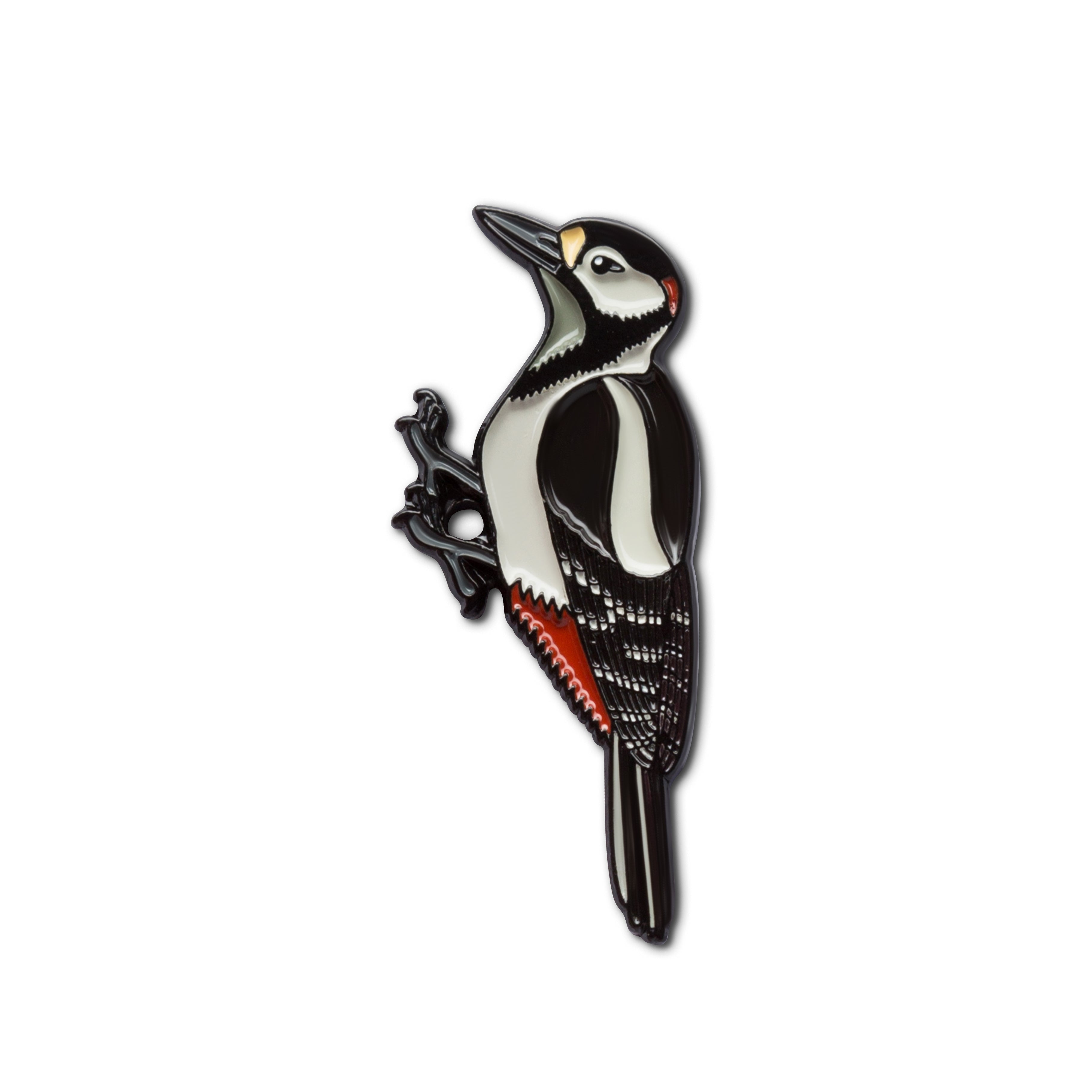 Emaille-Anstecknadel „Buntspecht“