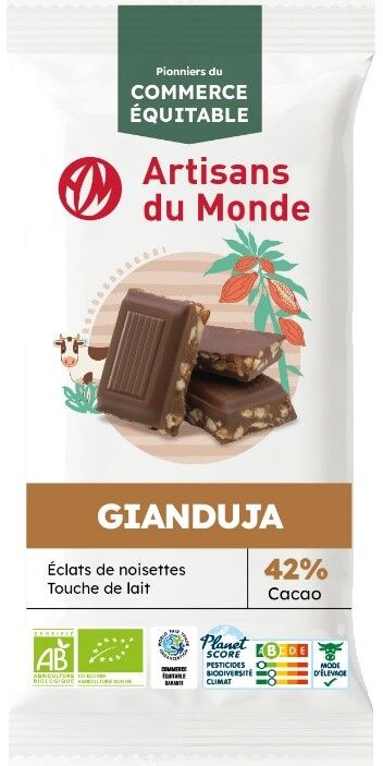 Gianduja 42% hazelnut pieces - organic - 80g