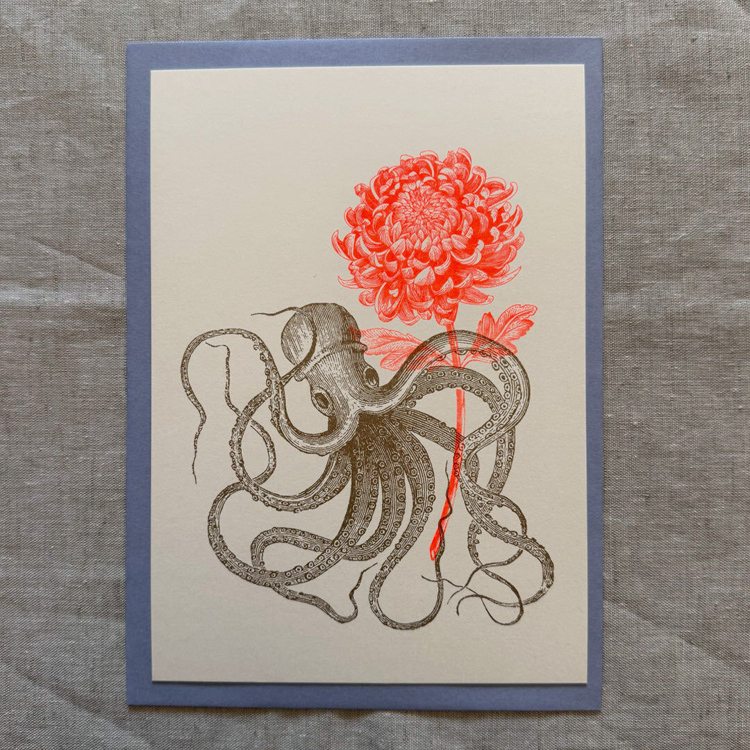 Maxi card / A5 / Octopus with flower / Gmund paper