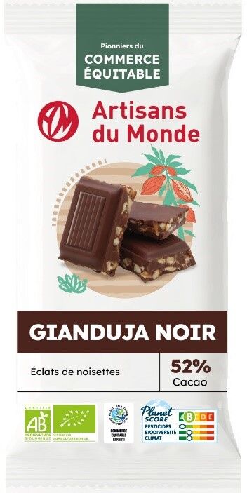 Dark Gianduja 52% with hazelnut pieces - organic - 80g