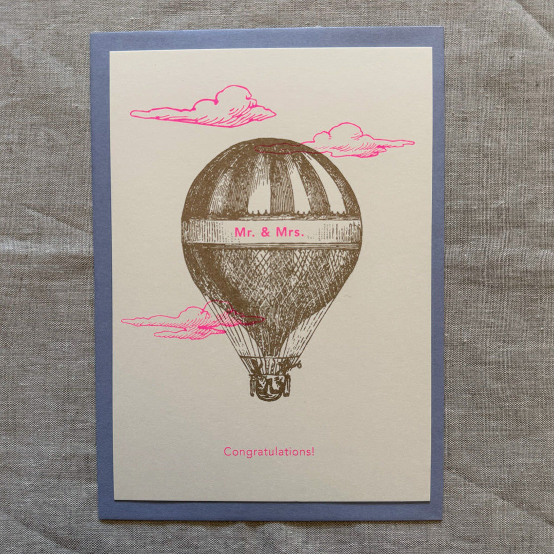 Maxi card / A5 / hot air balloon / Mr. &Mrs. /Congrats!/ Gmund Paper