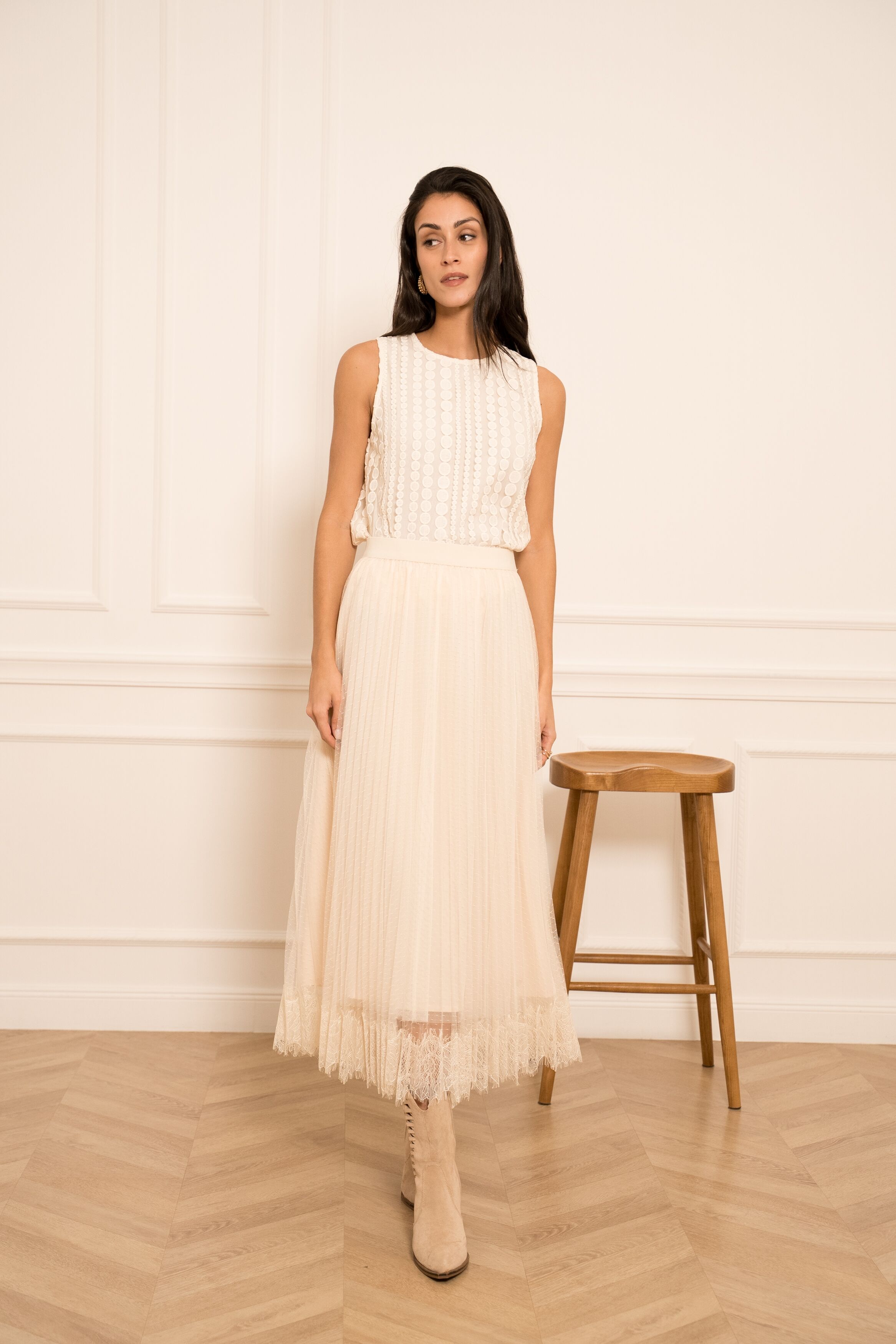 pleated lace tulle skirt