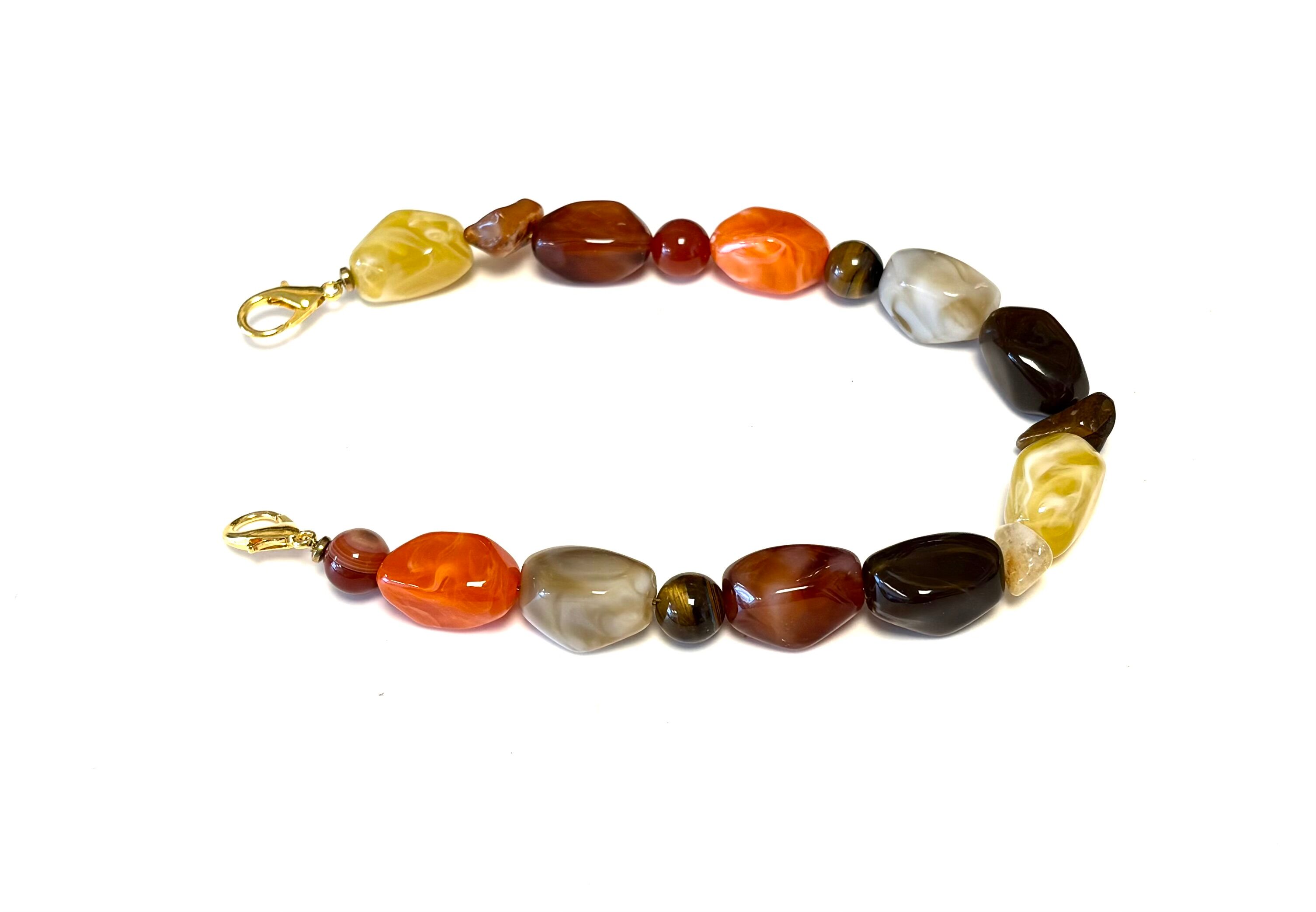 Telephone cord large beads acrylic/natural stone orange/brown