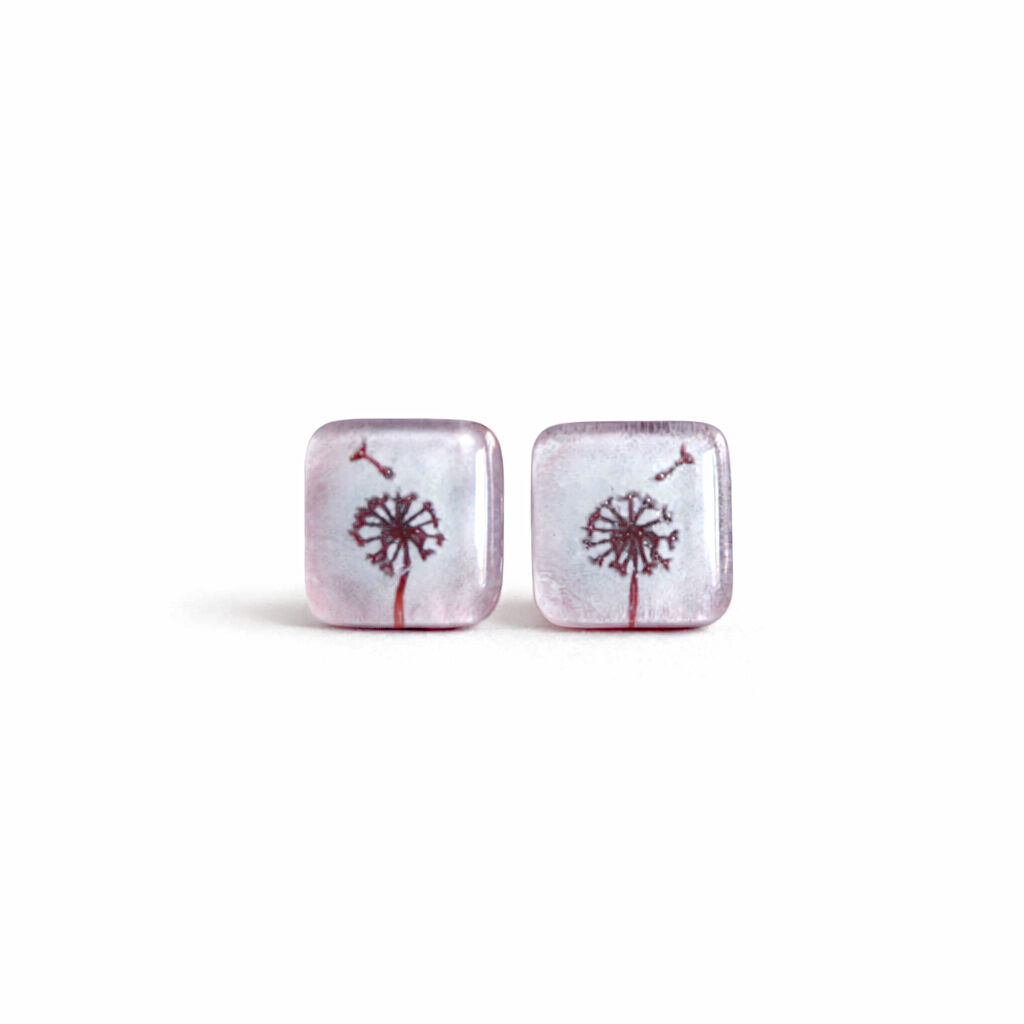 Dandelion Earrings, Glass and 925 Sterling Silver