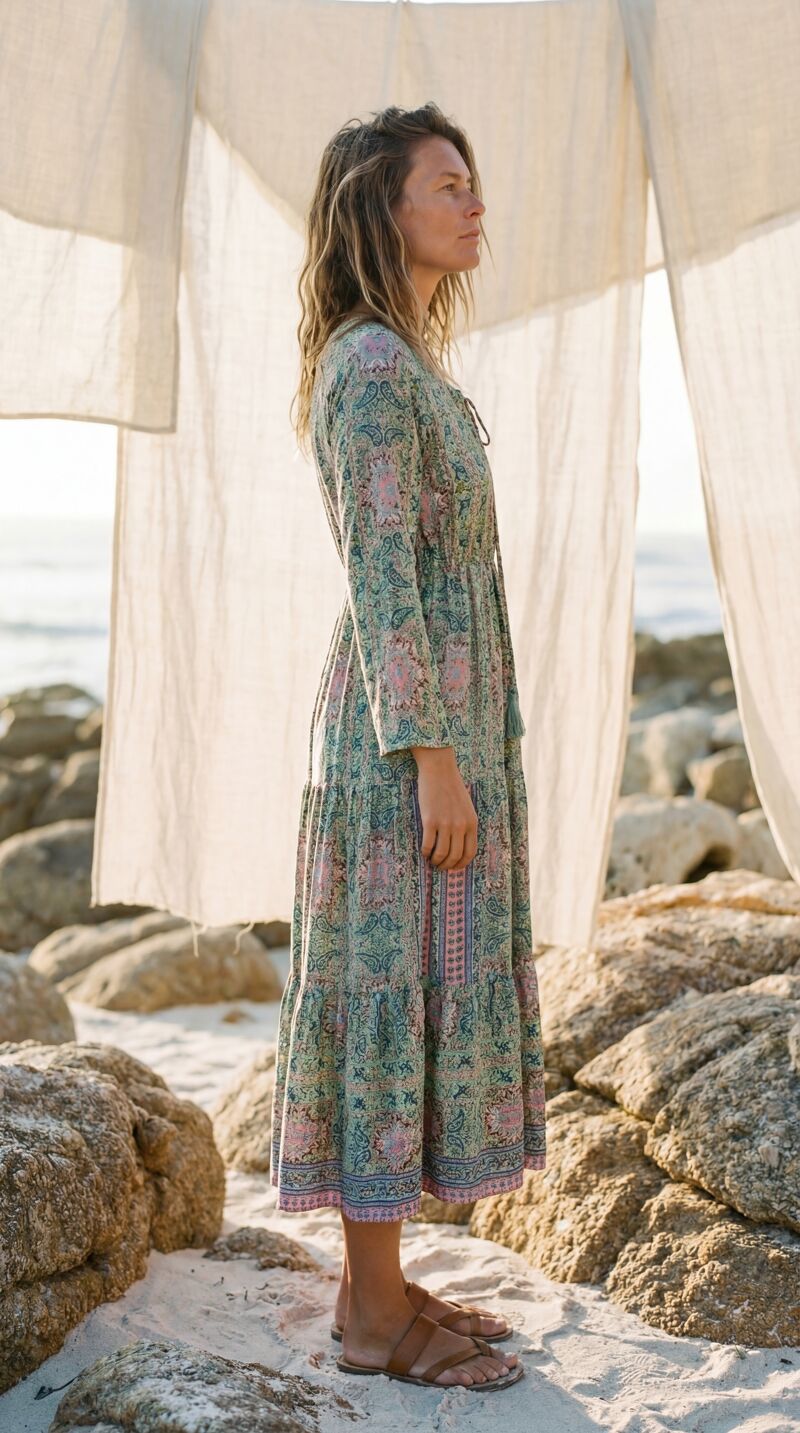 biosphere maxi dress Multicolor Heart DECO Lenzing Ecovero Viscose Slip Maxi Dress