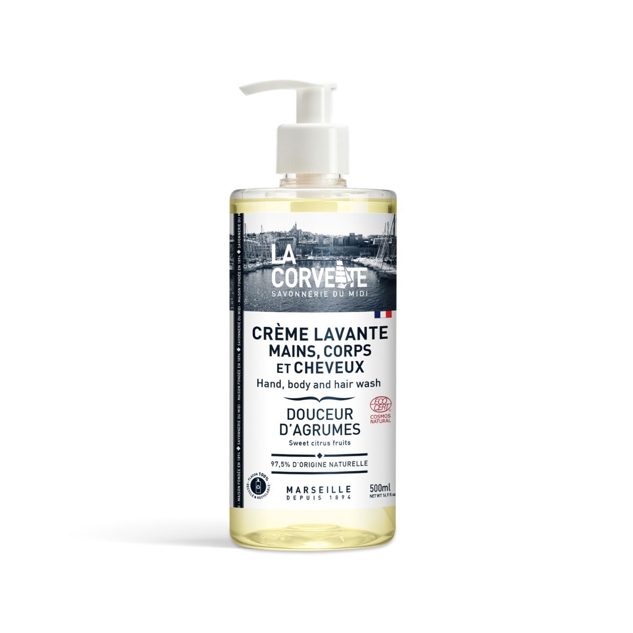 Crème lavante 3 en 1 Douceur d’Agrumes COSMOS Natural – 500mL – Mains, Corps & Cheveux