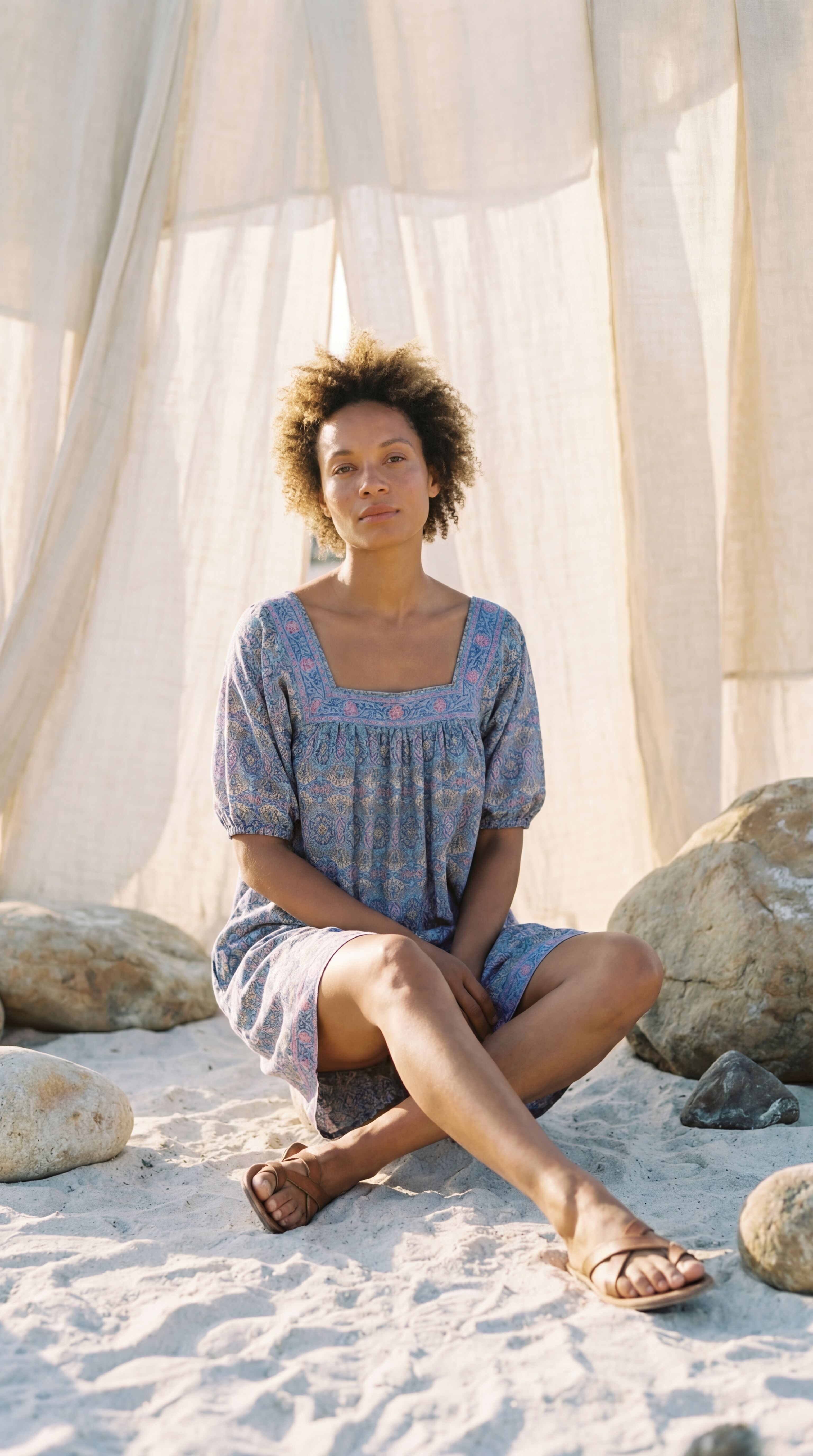 Bohemian Puff Sleeve Short Dress Baby Doll Tunic Sundress