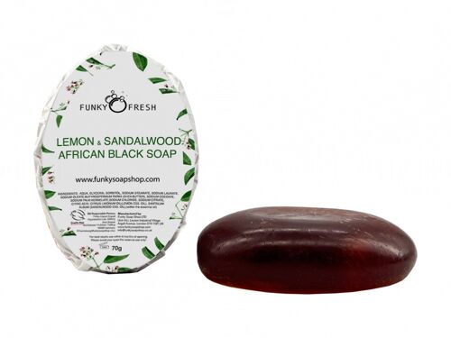 Lemon & Sandalwood African Black Soap, 100% Natural & Handmade, 70g