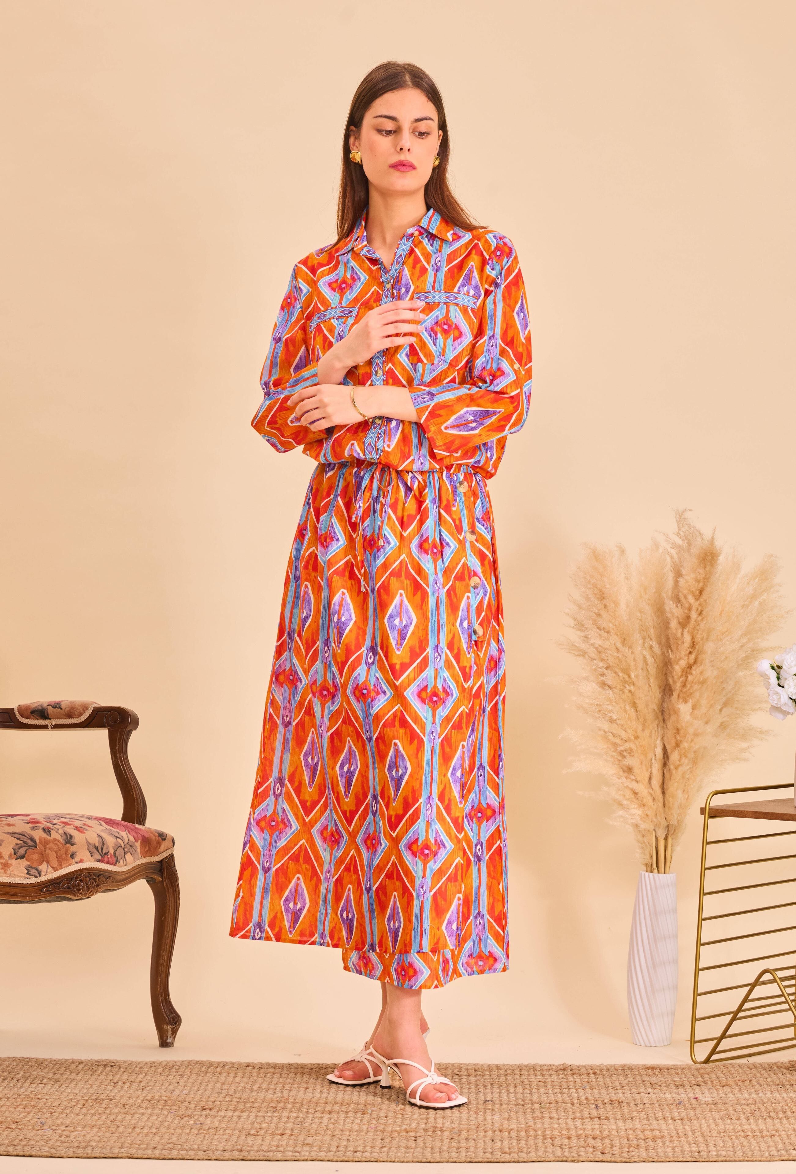 Orange batik wrap skirt - Cotton