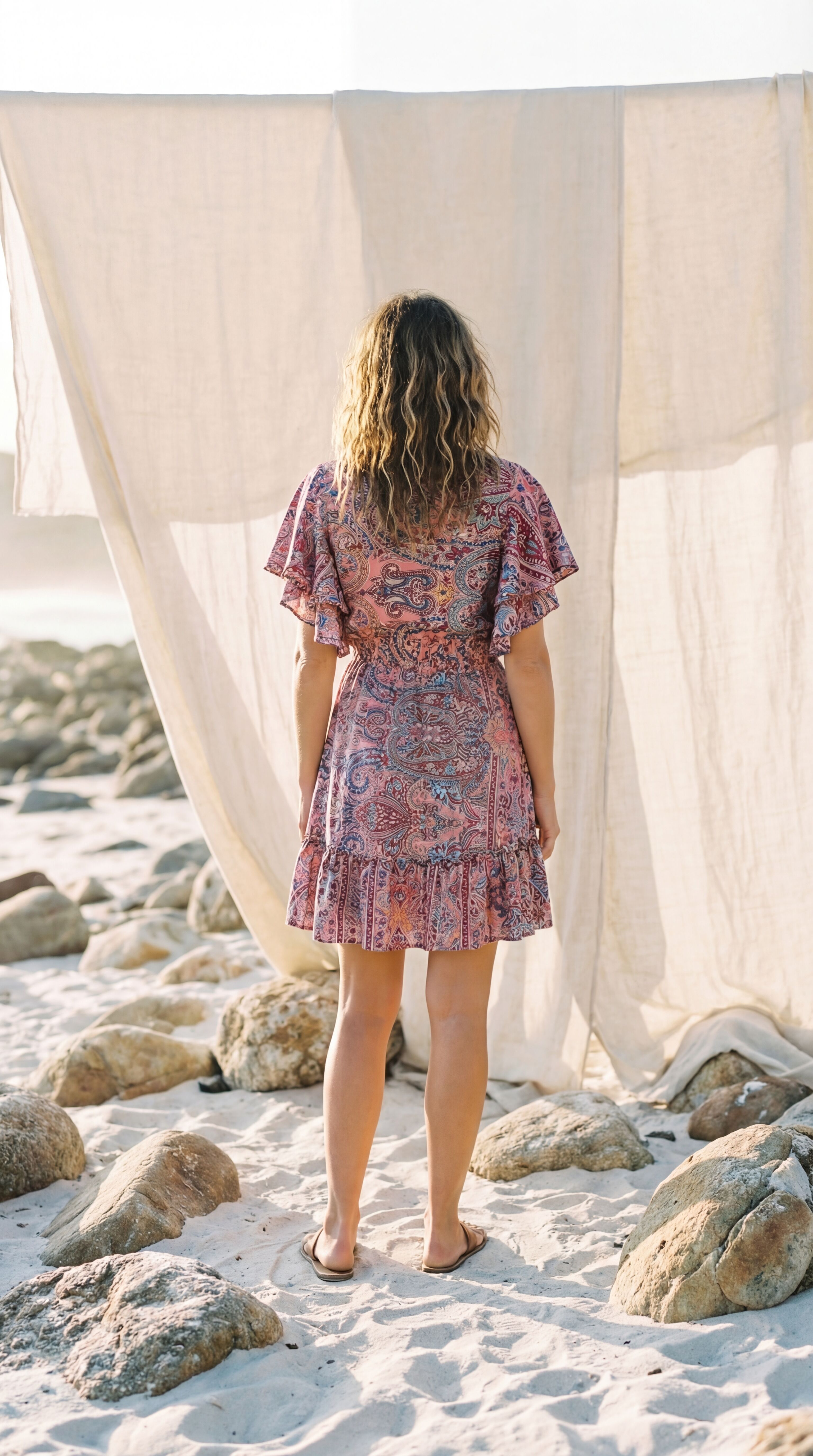Buy wholesale Silk Mini Dress, Frill Sleeve Dress, Boho Short Dress