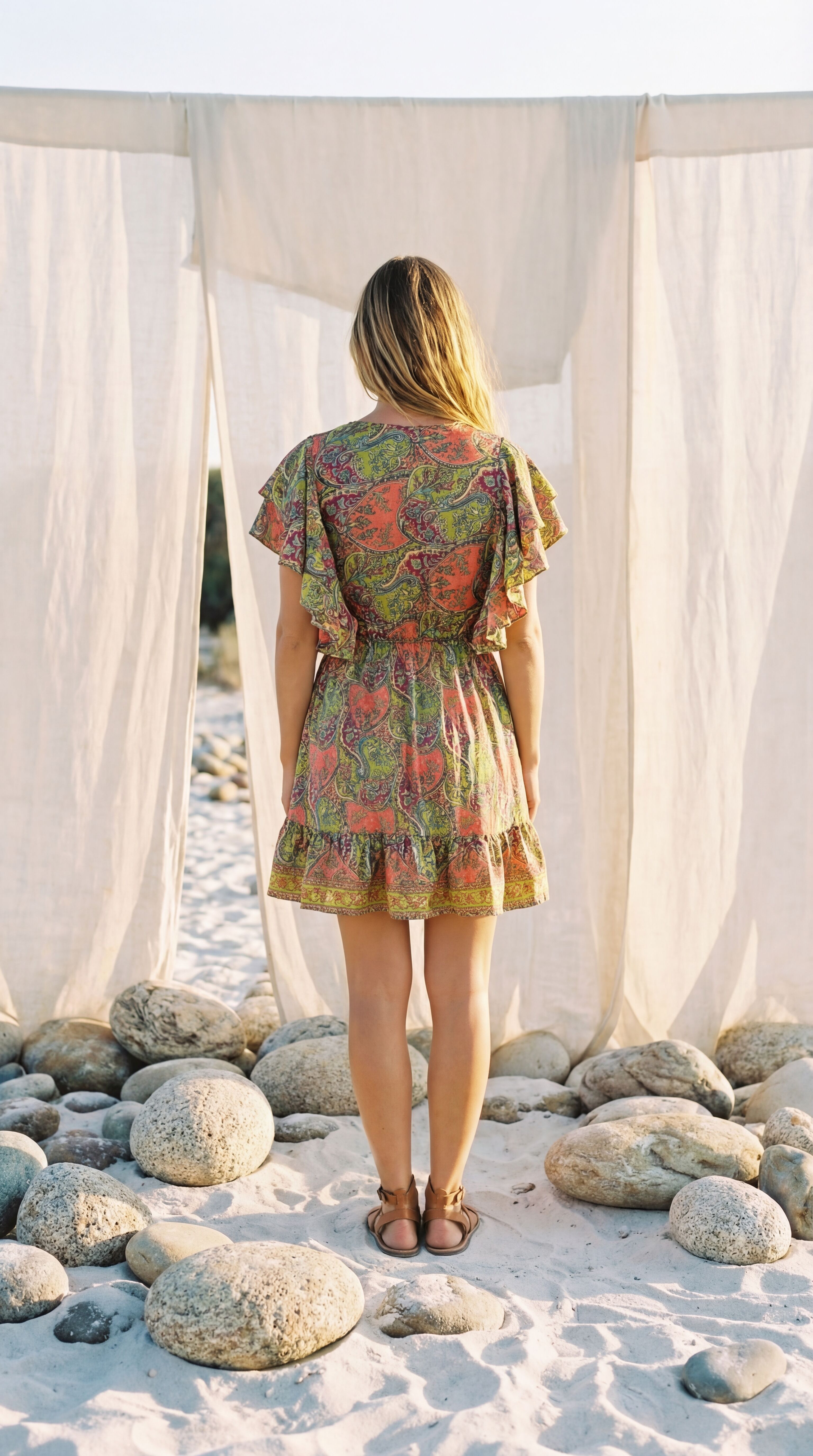 Buy wholesale Silk Mini Dress, Frill Sleeve Dress, Boho Short Dress