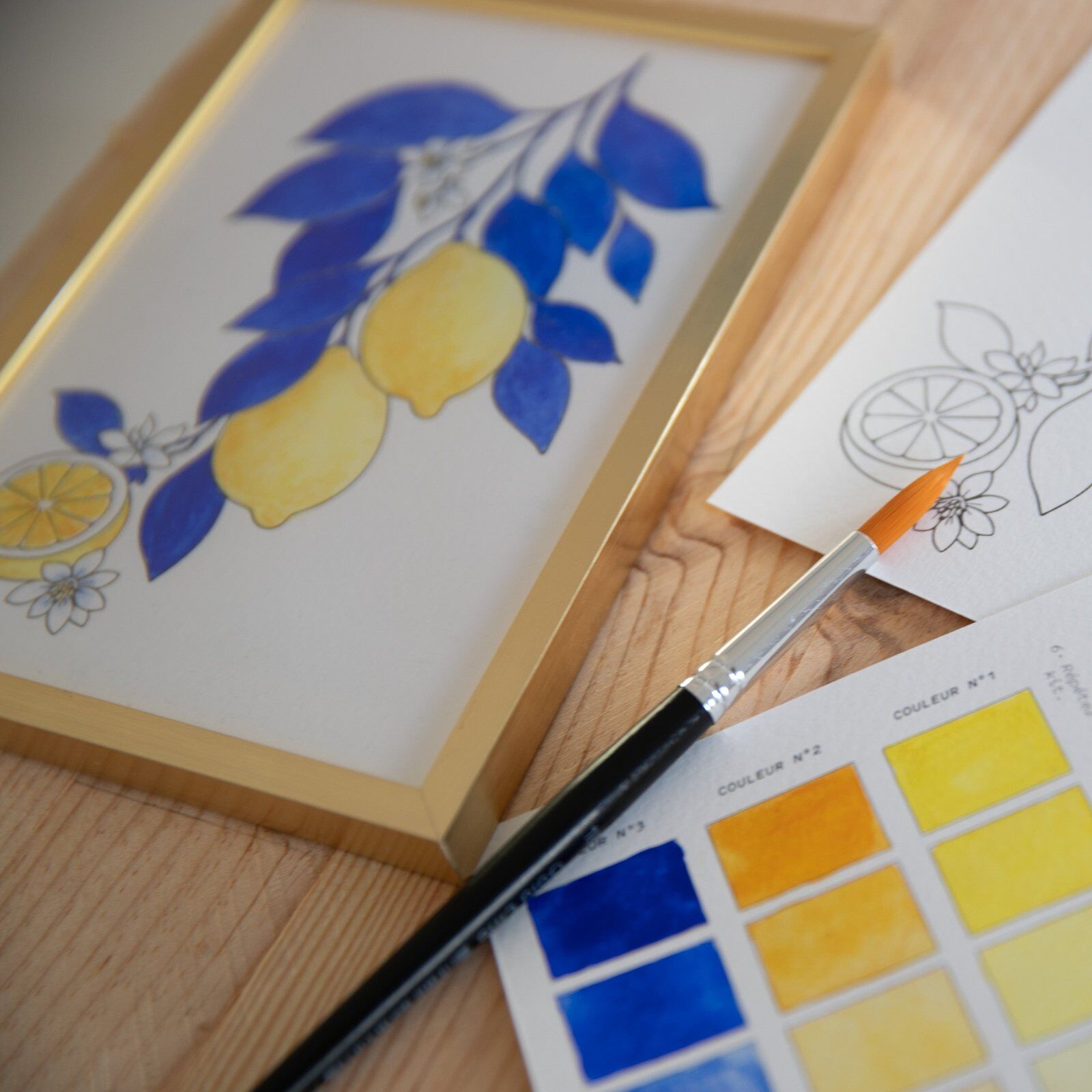 Kit de acuarelas pintadas a mano "Limón"