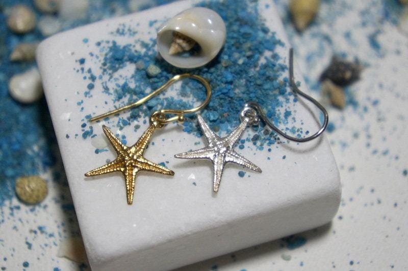 Starfish Dangle Earrings - Sterling Silver and Gold Plated