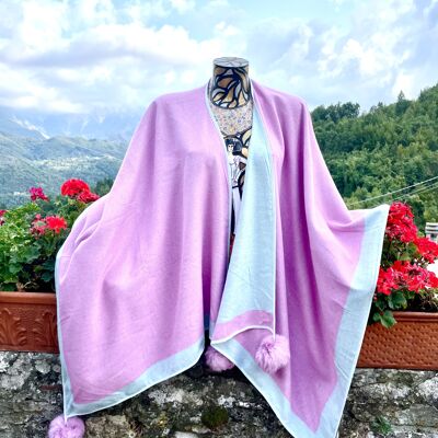 Cashmere & Silk Reversible Poncho/Capes with pom pom finish
