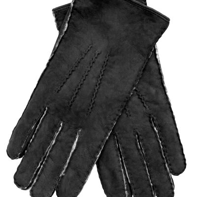 EEM women's gloves hand-sewn from New Zealand curly lambskin, premium black