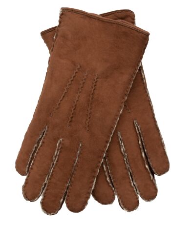 Gants pour femmes EEM cousus à la main en cuir d'agneau bouclé de Nouvelle-Zélande, premium - marron 2