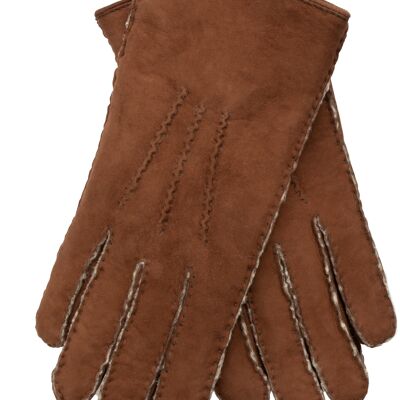 Gants pour femmes EEM cousus à la main en cuir d'agneau bouclé de Nouvelle-Zélande, premium - marron