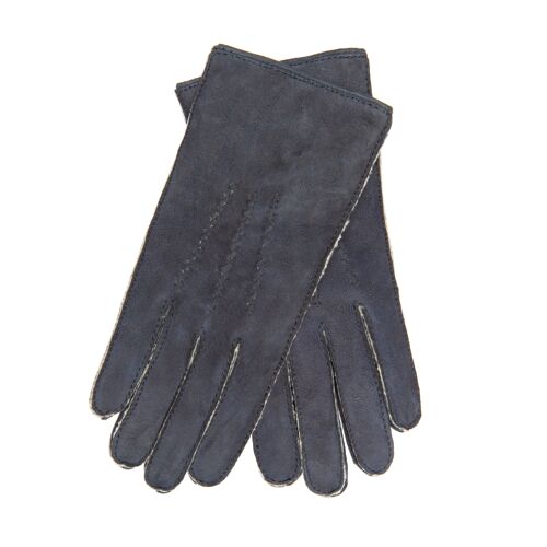 EEM Damen Handschuhe handgenäht aus Neuseeland curly Lammfell, premium - greyblue