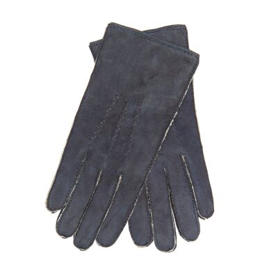 EEM women's gloves hand-sewn from New Zealand curly lambskin, premium - greyblue