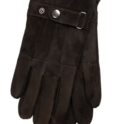 EEM men's leather gloves made of suede, made from leather waste - dark brown