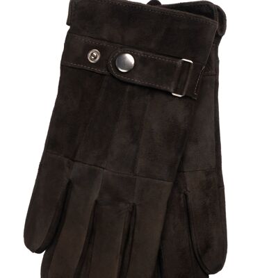 EEM men's leather gloves made of suede, made from leather waste - dark brown