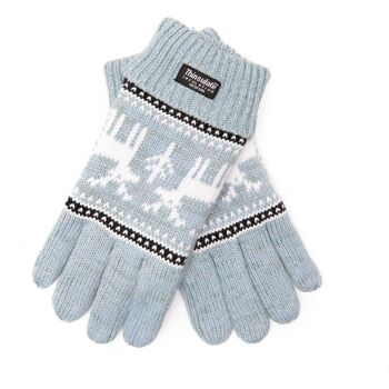 Gants tricotés pour enfants EEM X-Mas Kids en coton avec doublure thermique Thinsulate en polyester - cerf bleu clair 16