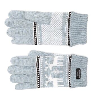 Gants tricotés pour enfants EEM X-Mas Kids en coton avec doublure thermique Thinsulate en polyester - cerf bleu clair 21