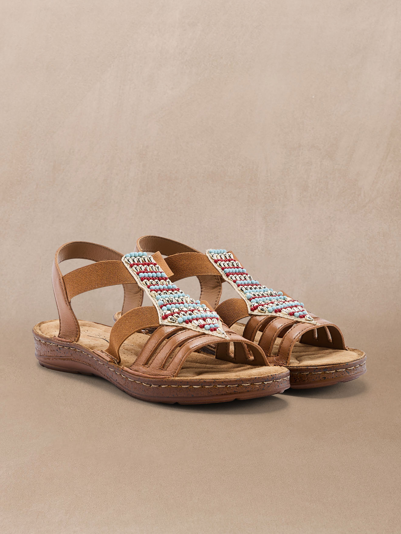 Women's elasticated sandals and shoes with fancy pearls (2013210_0023)