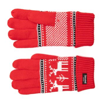 Gants tricotés pour femmes EEM X-Mas en coton avec doublure thermique Thinsulate - cerf élaphe 19