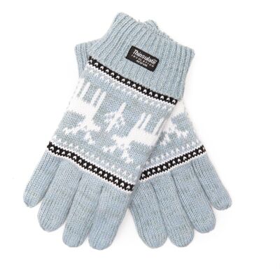 EEM ladies knitted gloves X-Mas made of cotton with Thinsulate thermal lining - light blue deer