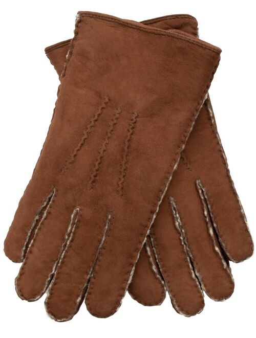 EEM Herren Handschuhe aus weichem Neuseeland Curly Lammfell, handgenäht - braun