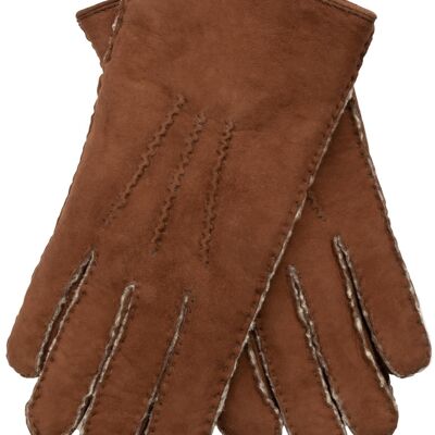 EEM men's gloves made of soft New Zealand curly lambskin, hand-sewn - brown
