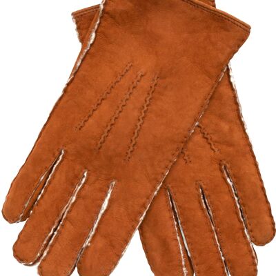 EEM men's gloves made of soft New Zealand curly lambskin, hand-sewn - tobacco