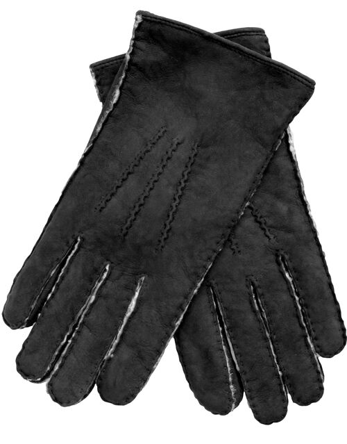 EEM Herren Handschuhe aus weichem Neuseeland Curly Lammfell, handgenäht - schwarz