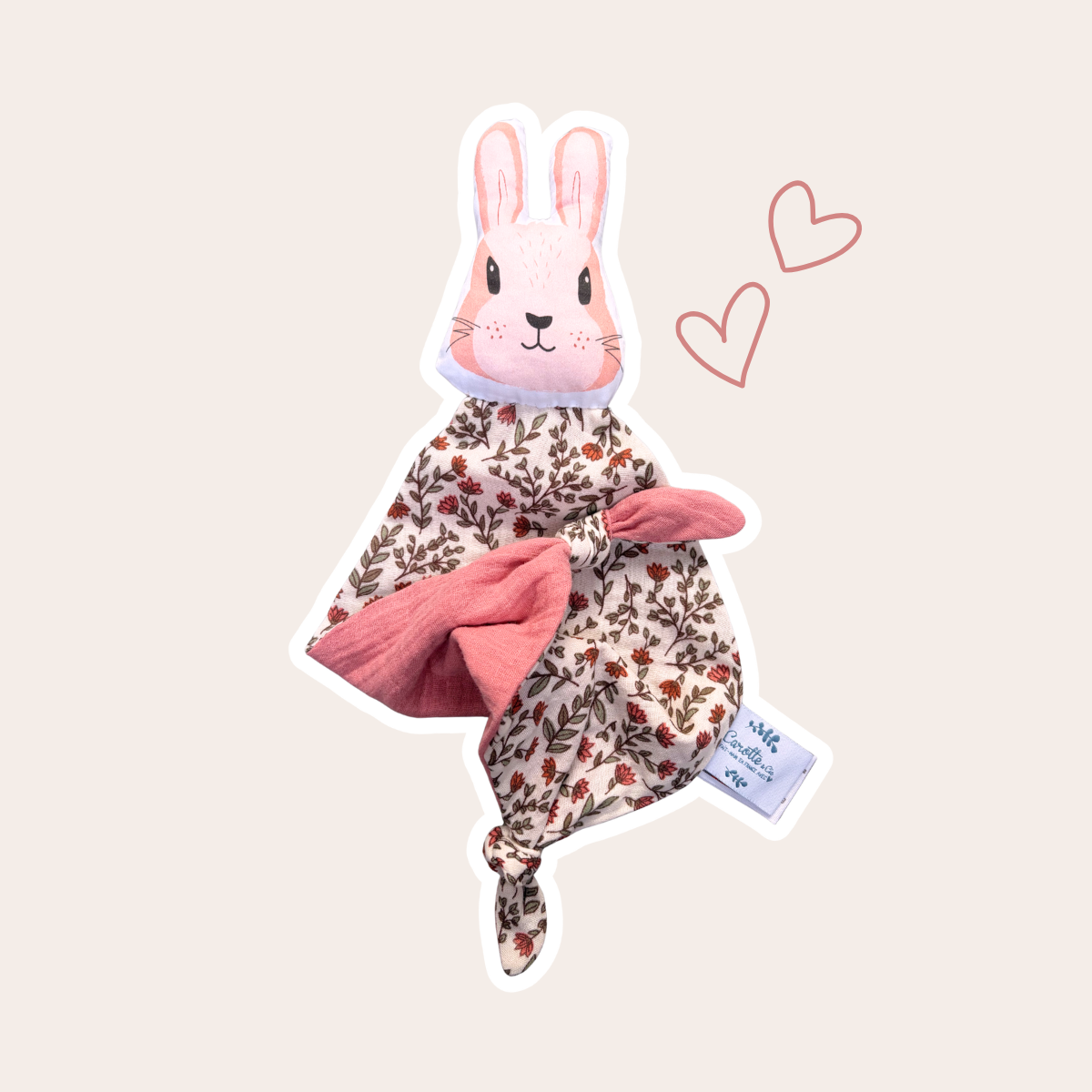 Doudou Lapin bicolore gaze de coton fleurie et rose thé - Édition limitée !