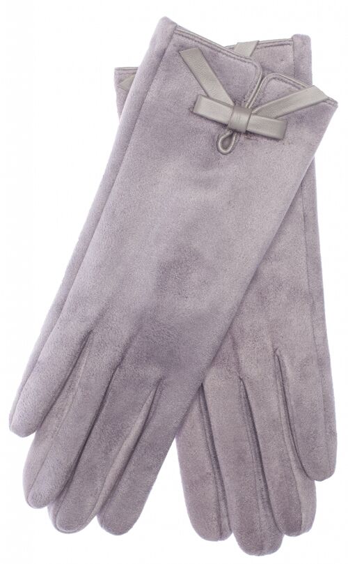 EEM Damen Kunstleder Handschuhe in Wildlederoptik mit weichem Teddyfleece, vegan - Grau meliert