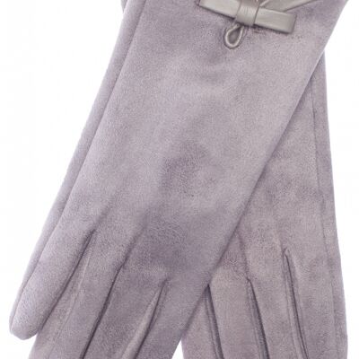 EEM women's faux leather gloves in suede look with soft teddy fleece, vegan - mottled gray