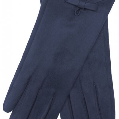 EEM women's faux leather gloves in suede look with soft teddy fleece, vegan - navy