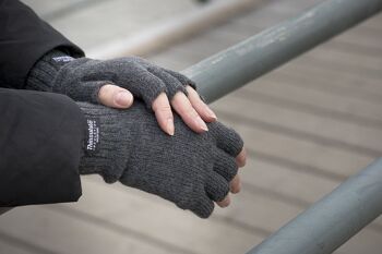 Gants tricotés demi-doigts femme EEM avec doublure thermique Thinsulate, matière tricotée 100% laine - anthracite 5