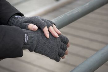 Gants tricotés demi-doigts femme EEM avec doublure thermique Thinsulate, matière tricotée 100% laine - anthracite 12