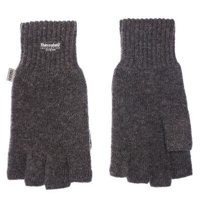 Guanti da donna EEM in maglia mezze dita con fodera termica Thinsulate, materiale lavorato a maglia in 100% lana - antracite