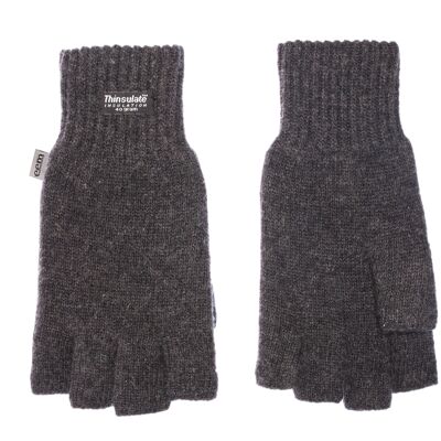 Gants tricotés demi-doigts femme EEM avec doublure thermique Thinsulate, matière tricotée 100% laine - anthracite
