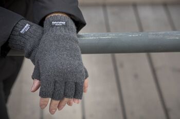 Gants tricotés demi-doigts EEM pour femme avec doublure thermique Thinsulate, matière tricotée 100% laine, noir 6