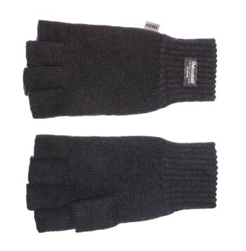 Gants tricotés demi-doigts EEM pour femme avec doublure thermique Thinsulate, matière tricotée 100% laine, noir 9
