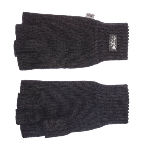 EEM Damen Halbfinger Strickhandschuhe mit Thinsulate Thermofutter, Strickmaterial aus 100% Wolle schwarz
