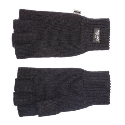 EEM guantes de punto de medio dedo para mujer con forro térmico Thinsulate, material de punto 100% lana, negro