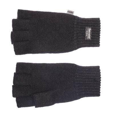 Gants tricotés demi-doigts EEM pour femme avec doublure thermique Thinsulate, matière tricotée 100% laine, noir
