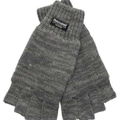 Gants tricotés demi-doigts EEM pour femme avec doublure thermique Thinsulate, matière tricotée 100% laine - gris chiné