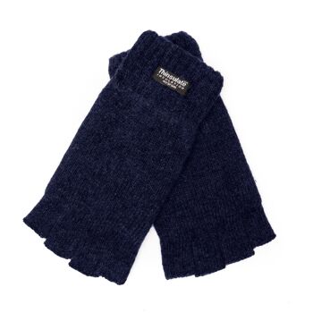 Gants tricotés EEM pour femme, demi-doigts avec doublure thermique Thinsulate, matière tricotée 100 % laine, bleu marine 2
