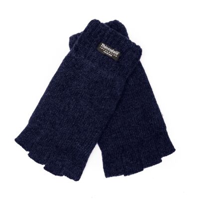 Guanti da donna EEM in maglia mezze dita con fodera termica Thinsulate, materiale lavorato a maglia in 100% lana, blu scuro